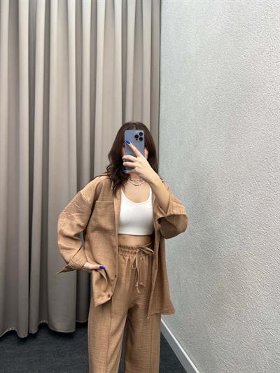 Think Keten Karamel Gömlekli Takım