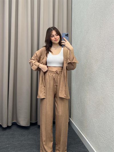 Think Keten Karamel Gömlekli Takım