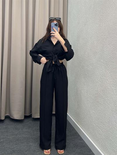 Think Keten Siyah Gömlekli Takım