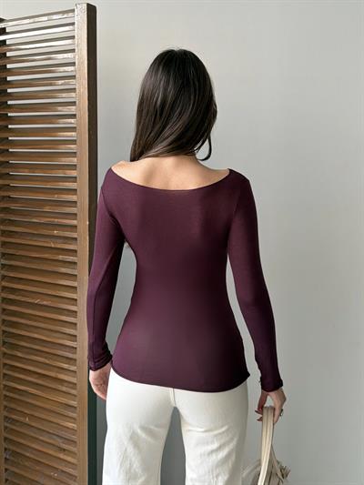 TRANSPARAN KAYIK YAKA BLUZ BORDO