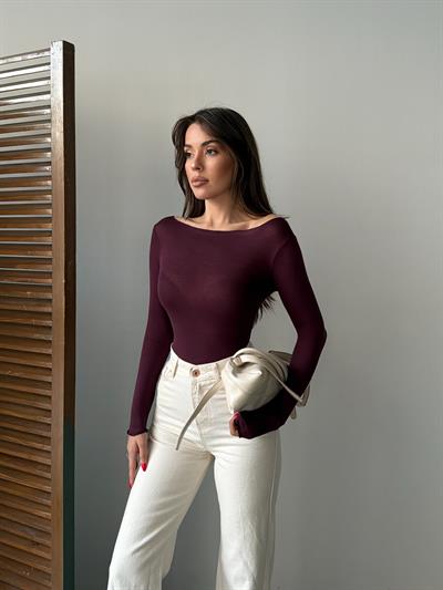 TRANSPARAN KAYIK YAKA BLUZ BORDO