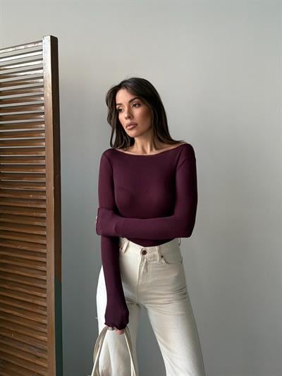 TRANSPARAN KAYIK YAKA BLUZ BORDO