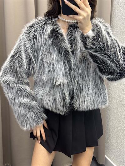 Vettia İçi Astarlı Kısa Gri Kürk Ceket