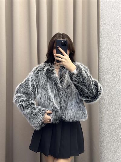 Vettia İçi Astarlı Kısa Gri Kürk Ceket