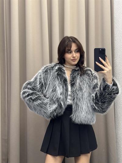 Vettia İçi Astarlı Kısa Gri Kürk Ceket