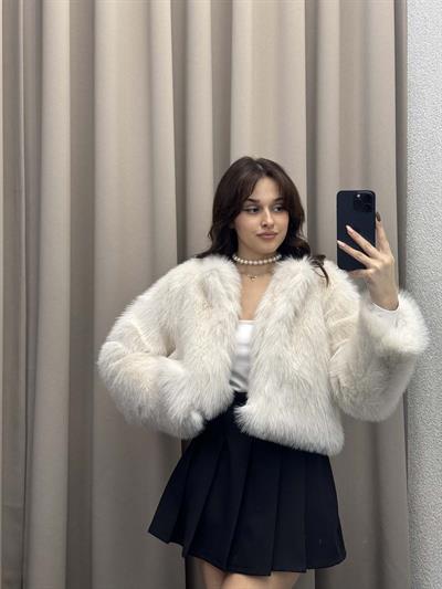 Vettia İçi Astarlı Kısa Krem Kürk Ceket