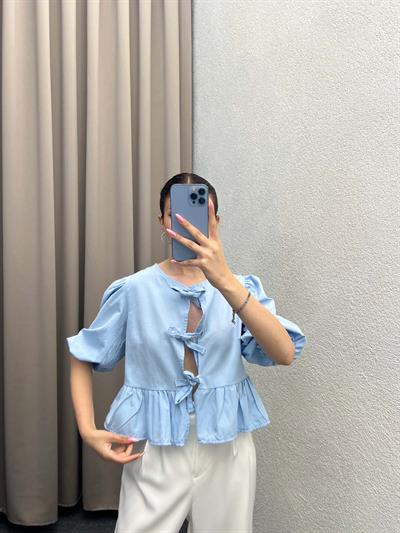 Voleta Önü Bağlamalı Bebe Mavi Bluz