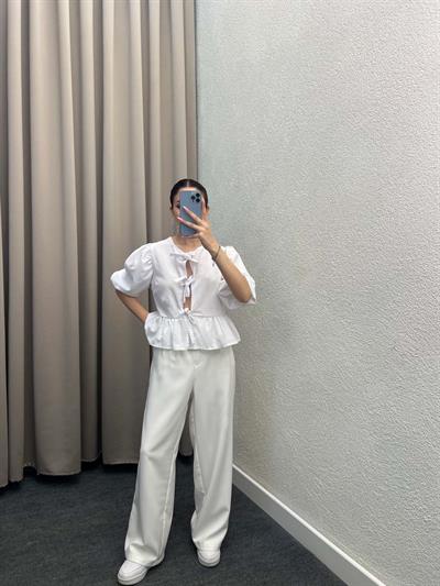 Voleta Önü Bağlamalı Beyaz Bluz