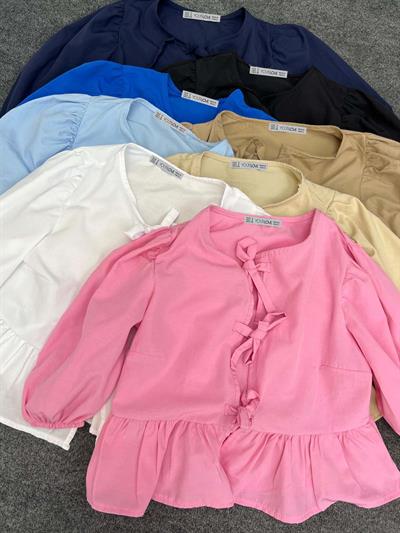 Voleta Önü Bağlamalı Krem Bluz