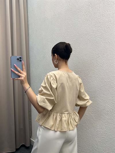 Voleta Önü Bağlamalı Krem Bluz