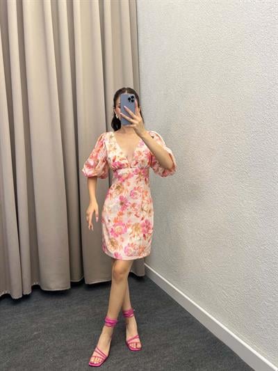 Webbed Kırmızı Çiçekli Elbise