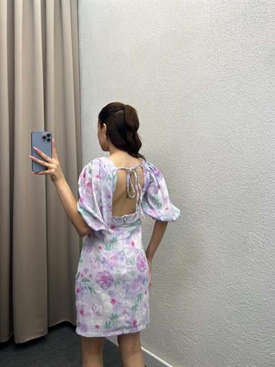 Webbed Mor Çiçekli Elbise