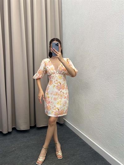 Webbed Turuncu Çiçekli Elbise