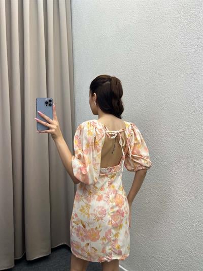 Webbed Turuncu Çiçekli Elbise