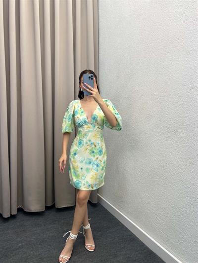 Webbed Yeşil Çiçekli Elbise