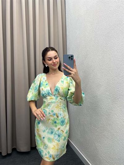 Webbed Yeşil Çiçekli Elbise