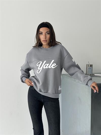 Yale Baskılı Oversize Gri Sweatshirt