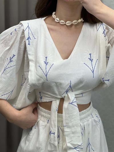 Yırtmaçlı Tasarım Mavi Bohem Takım