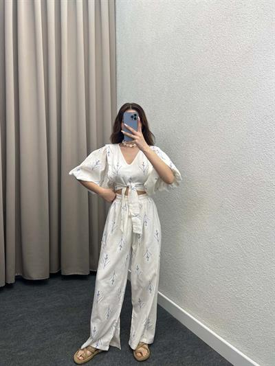 Yırtmaçlı Tasarım Mavi Bohem Takım