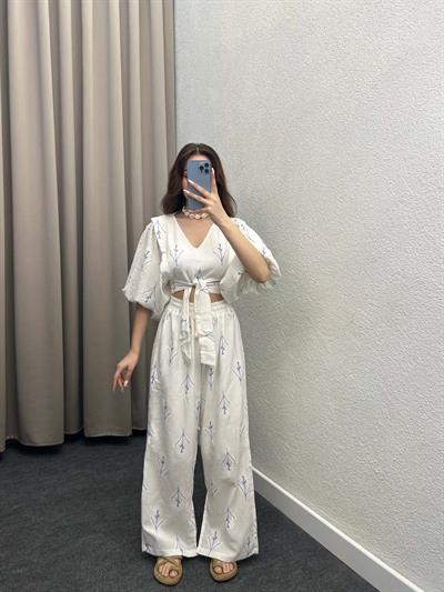 Yırtmaçlı Tasarım Mavi Bohem Takım