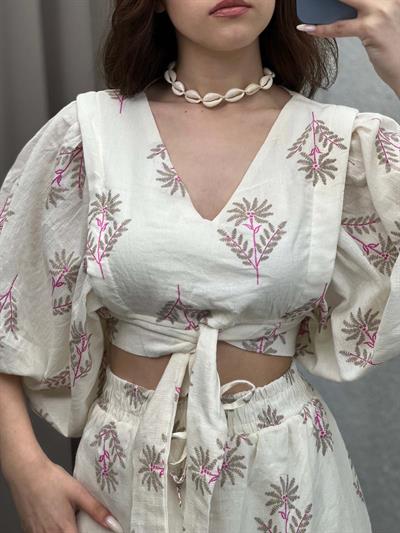 Yırtmaçlı Tasarım Pembe Bohem Takım