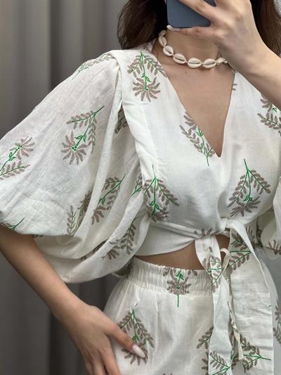 Yırtmaçlı Tasarım Yeşil Bohem Takım