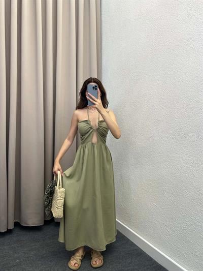 Zaragoza Mint Keten Elbise