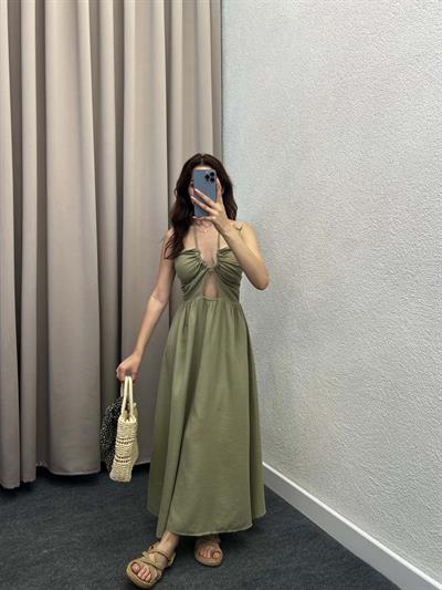 Zaragoza Mint Keten Elbise