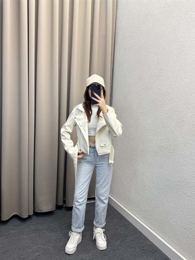 Zra Muadil Beyaz Deri Ceket