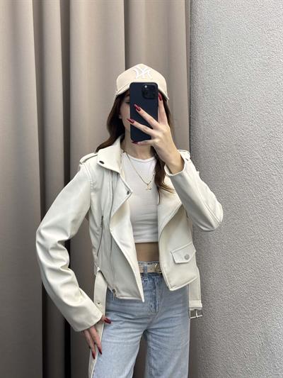 Zra Muadil Beyaz Deri Ceket