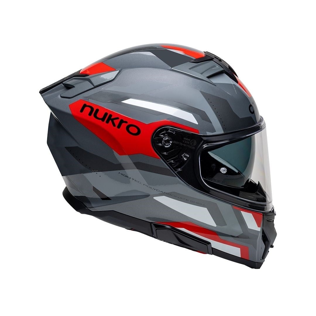 Nukro 912-SV Glossy Gray Red Kapalı Kask 