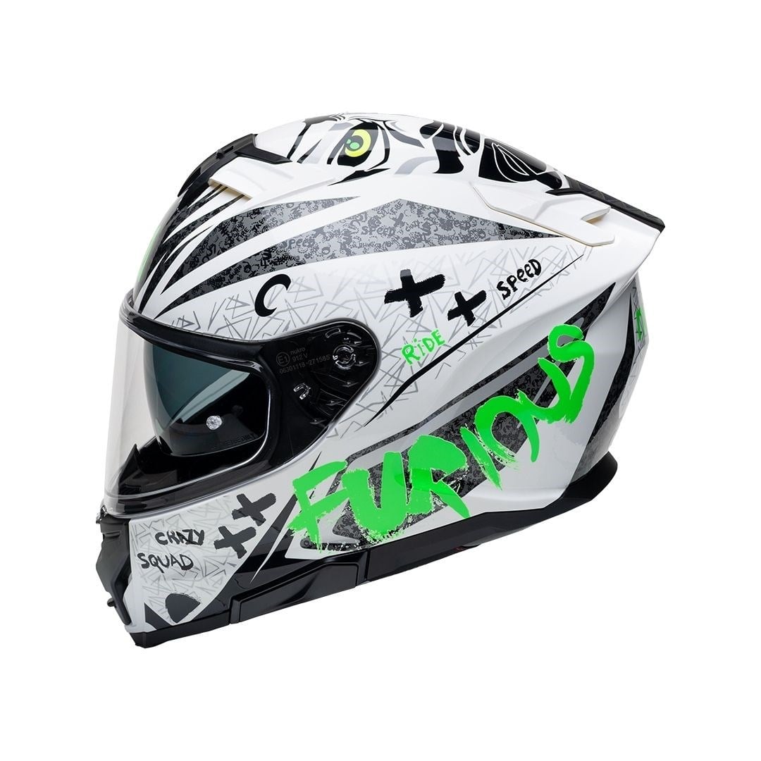 Nukro 912-SV Glossy White Fluo Yellow Kapalı Kask