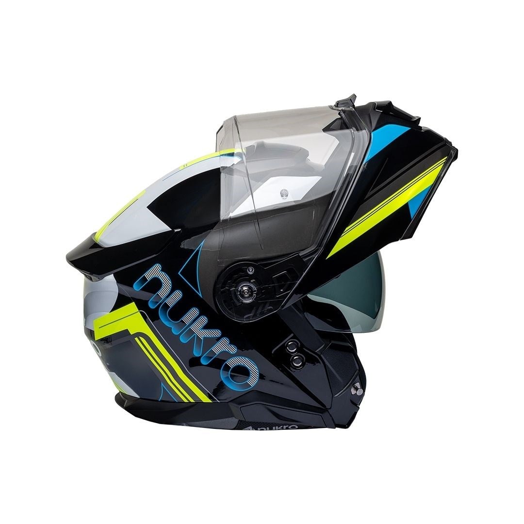 Nukro 937-SV Glossy Black Fluo Yellow Blue Çene Açılır Kask 