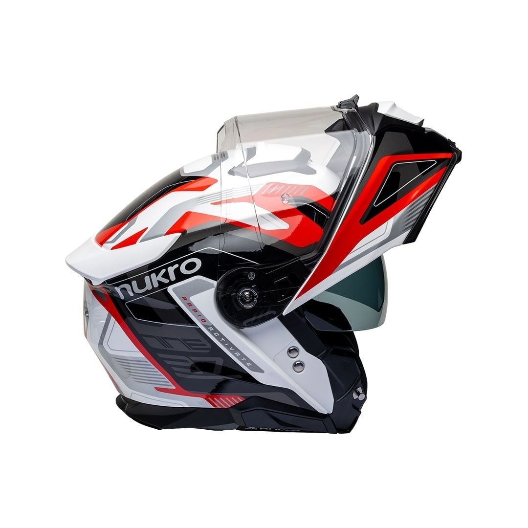 Nukro 937-SV Glossy White Red Black Çene Açılır Kask 