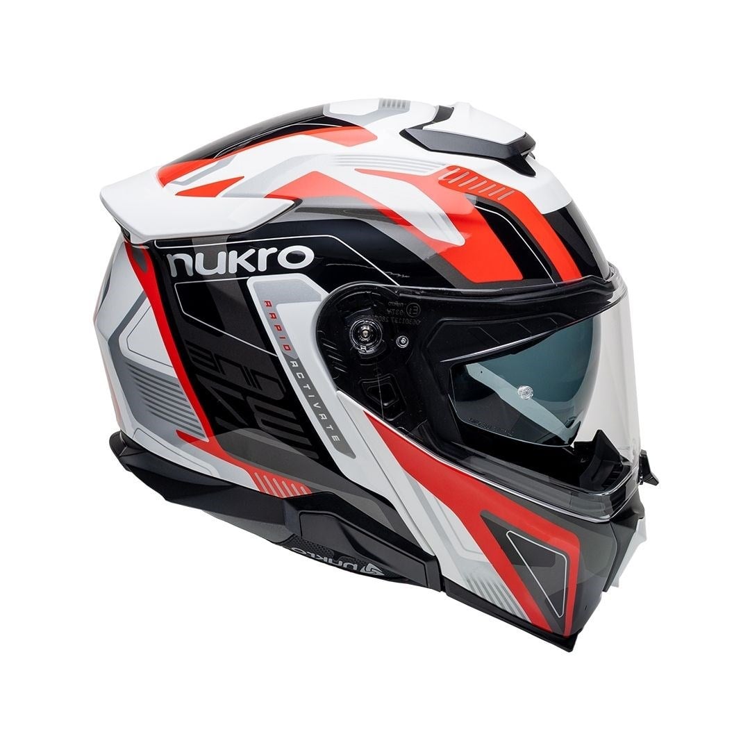 Nukro 937-SV Glossy White Red Black Çene Açılır Kask 