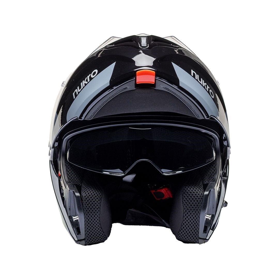 Nukro 938-SV Glossy Black Red Grat Çene Açılır Kask 