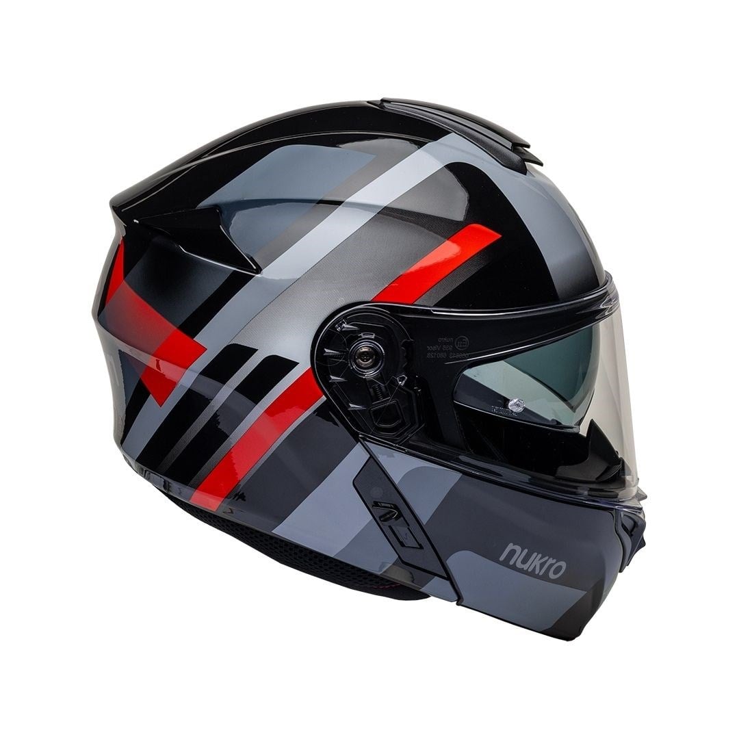 Nukro 938-SV Glossy Black Red Grat Çene Açılır Kask 