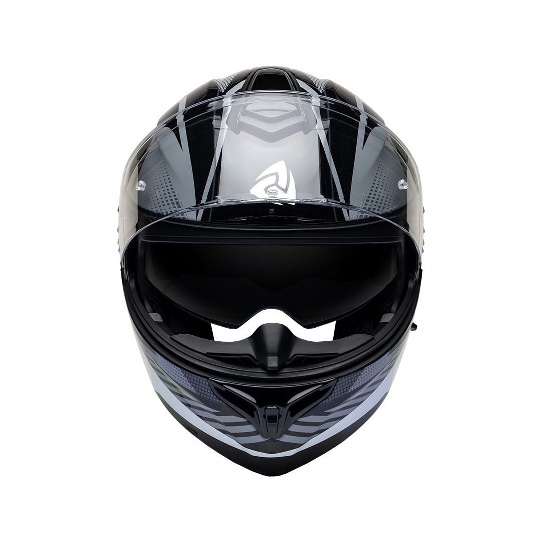 Nukro 938-SV Glossy Black White Gray Çene Açılır Kask 