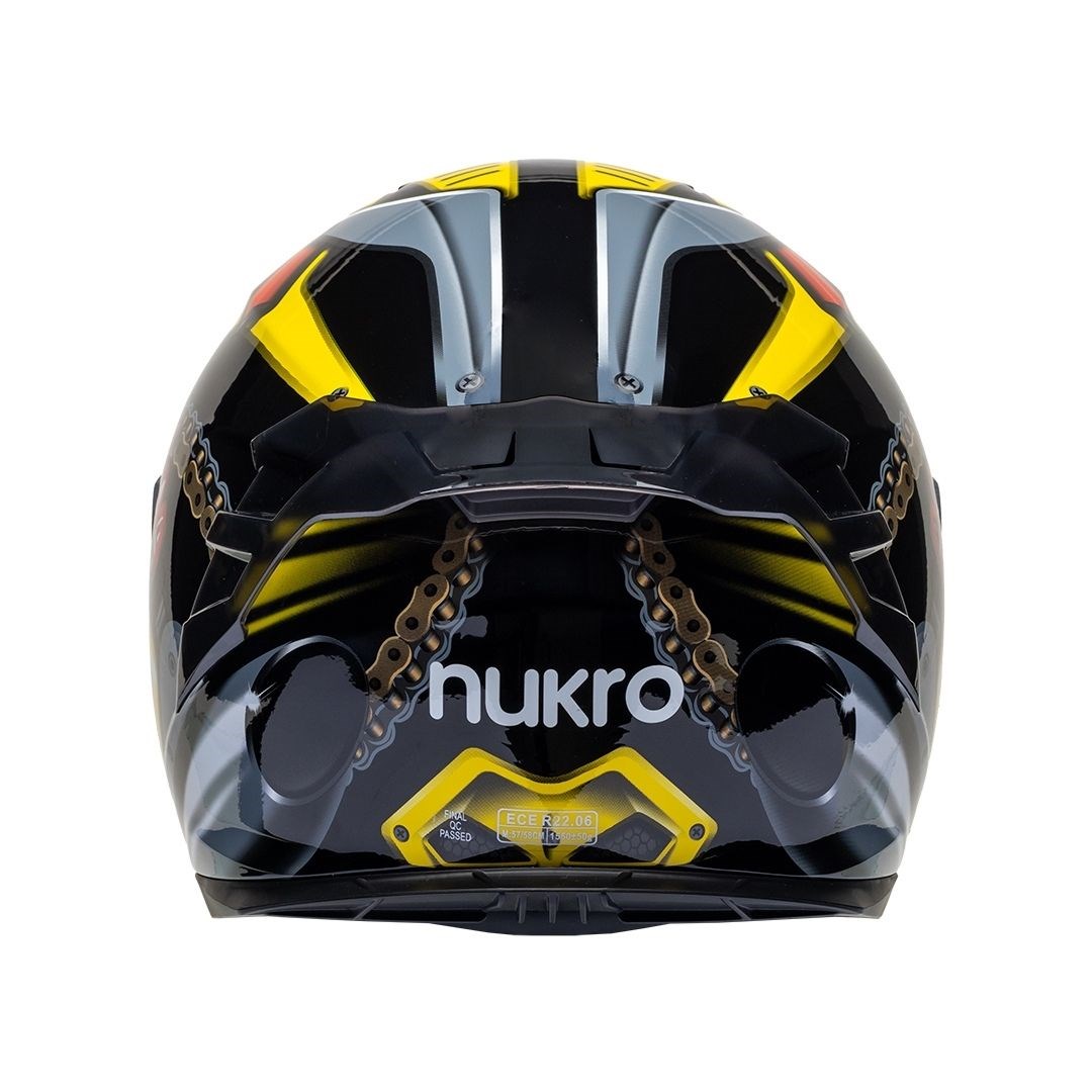 Nukro 986-A Glossy Black Yellow Red Kapalı Kask 