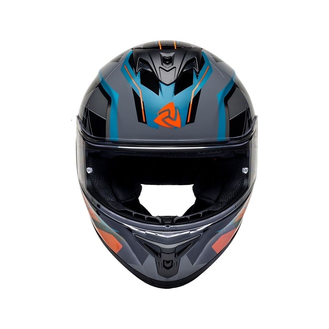 Nukro 986-A Glossy Gray Green Orange Kapalı Kask 