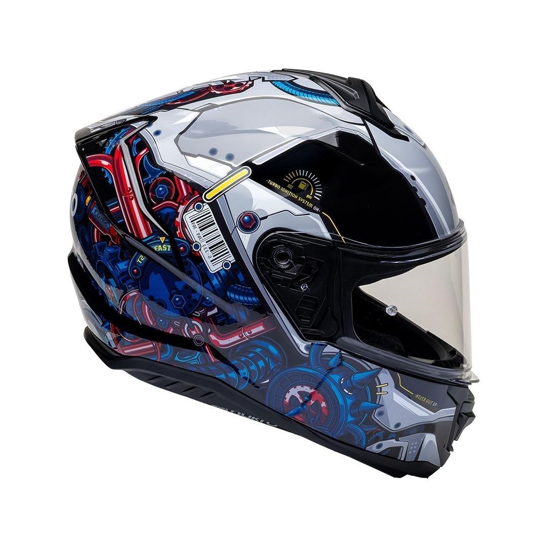 Nukro 987 Glossy Black Blue Red Kapalı Kask 