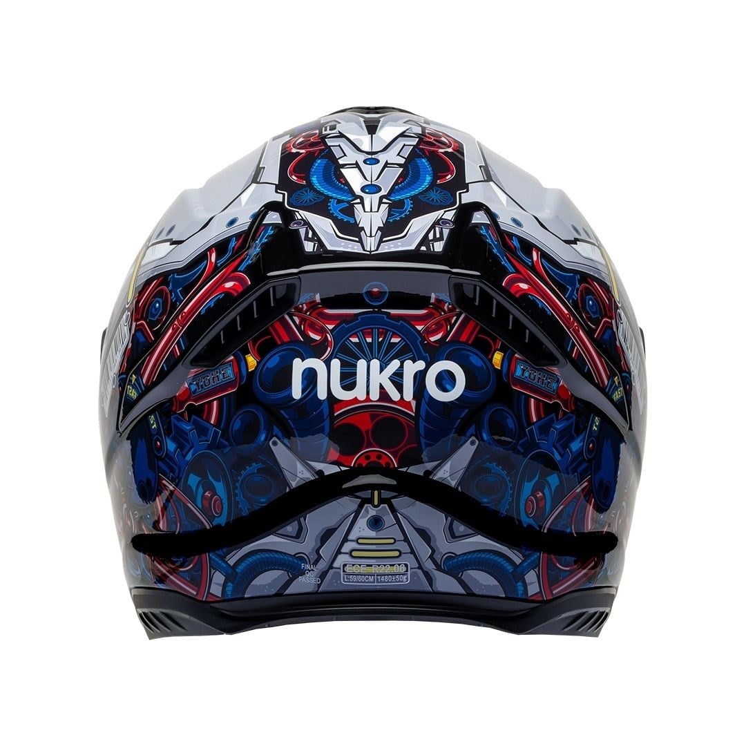 Nukro 987 Glossy Black Blue Red Kapalı Kask 