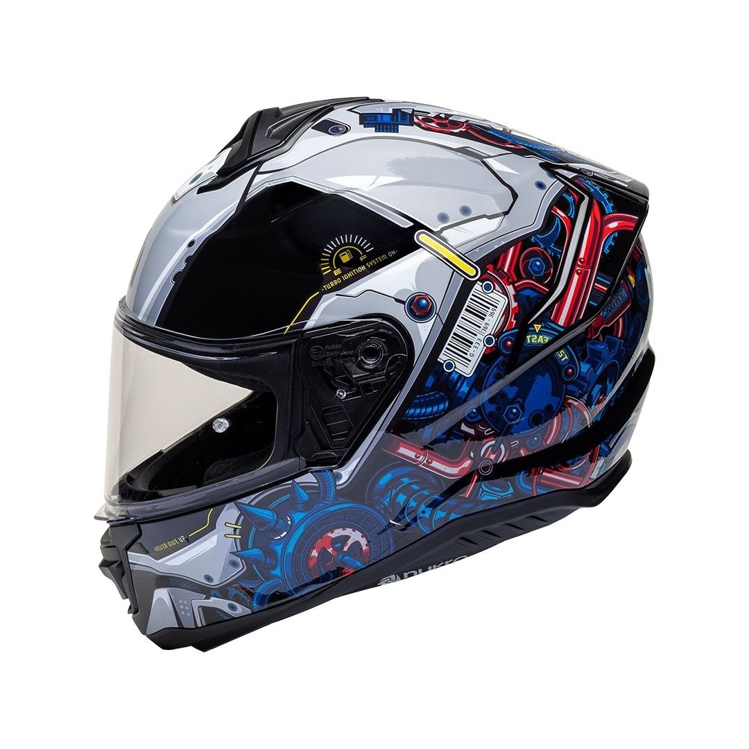 Nukro 987 Glossy Black Blue Red Kapalı Kask 