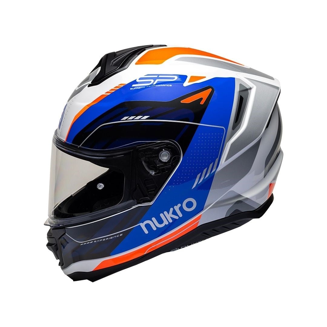 Nukro 987 Glossy Black Fluo Orange Blue Kapalı Kask 
