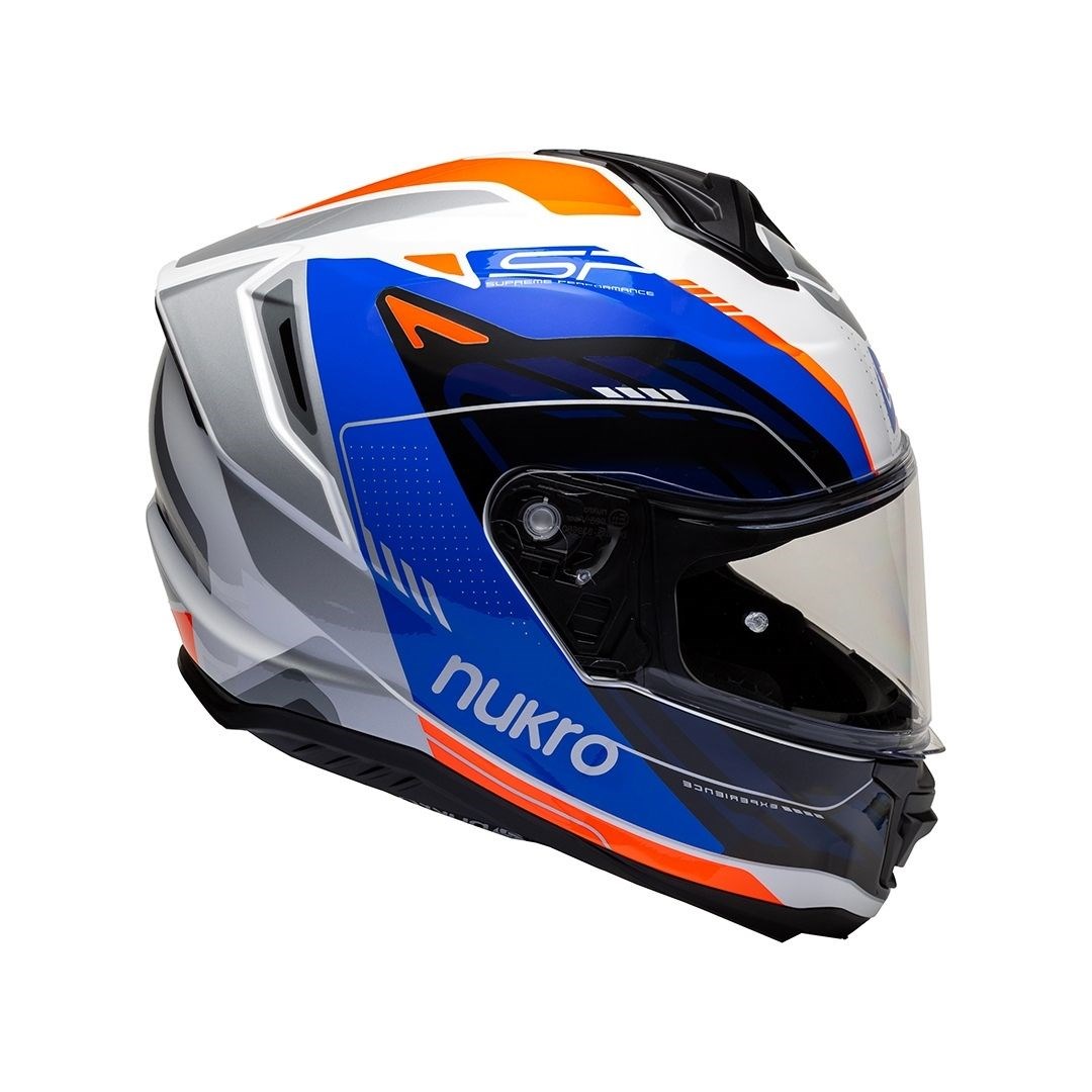 Nukro 987 Glossy Black Fluo Orange Blue Kapalı Kask 