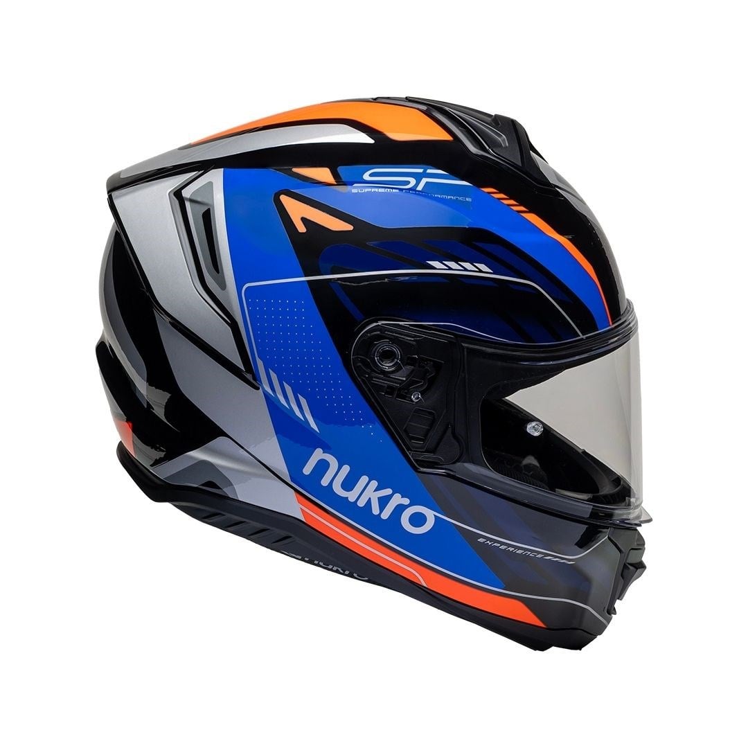 Nukro 987 Glossy White Fluo Orange Blue Kapalı Kask 