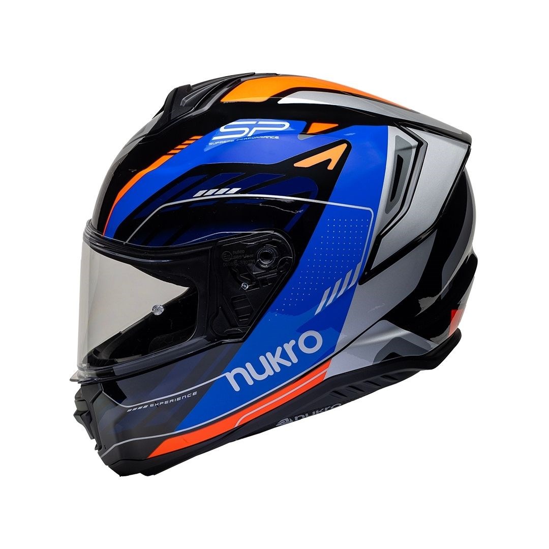 Nukro 987 Glossy White Fluo Orange Blue Kapalı Kask 