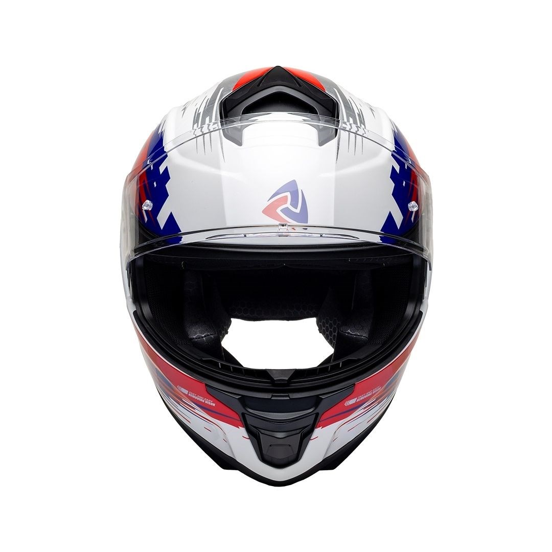 Nukro 987 Glossy White Red Blue Kapalı Kask 