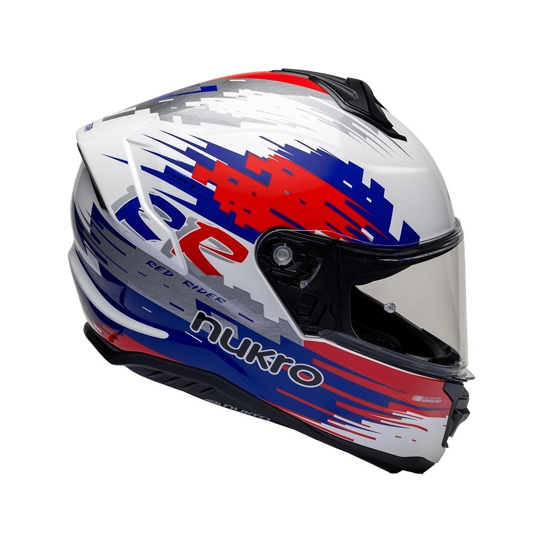 Nukro 987 Glossy White Red Blue Kapalı Kask 