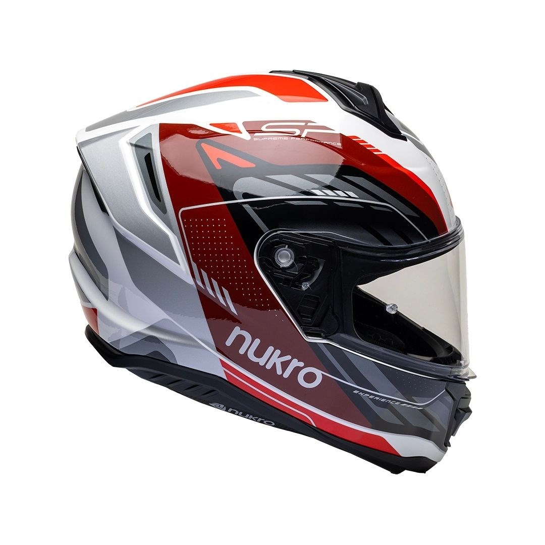 Nukro 987 Glossy White Red Gray Kapalı Kask 